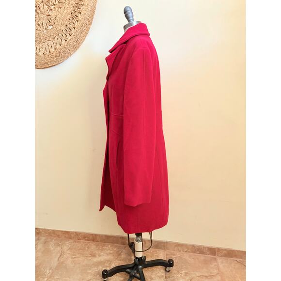 Worthington Red Wool Blend Coat Women’s Medium Long Winter Peacoat Classic Fit - Picture 3 of 8